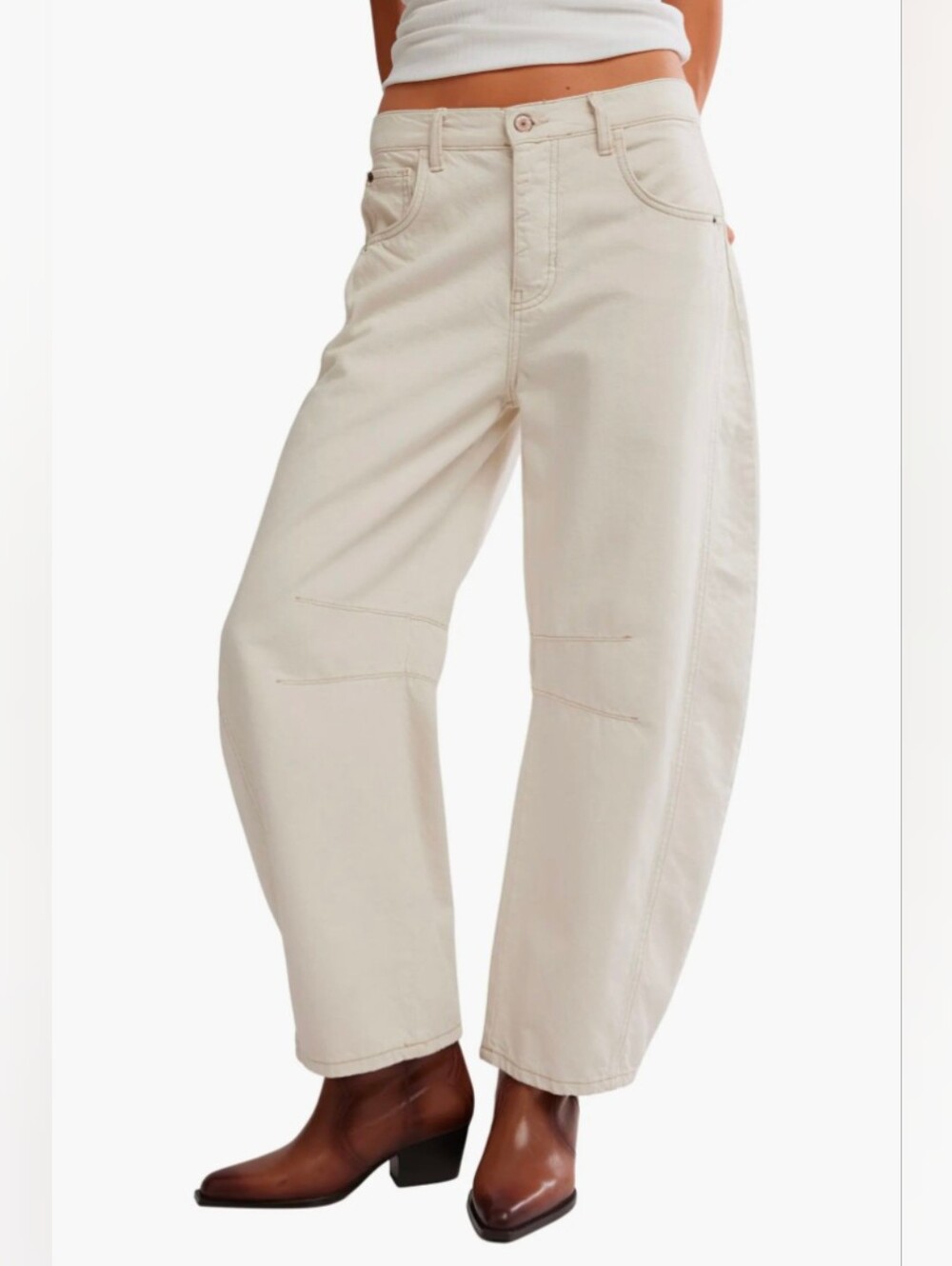 We The Free Good Luck Mid Rise Barrel Leg Jeans in Milk - Size 25